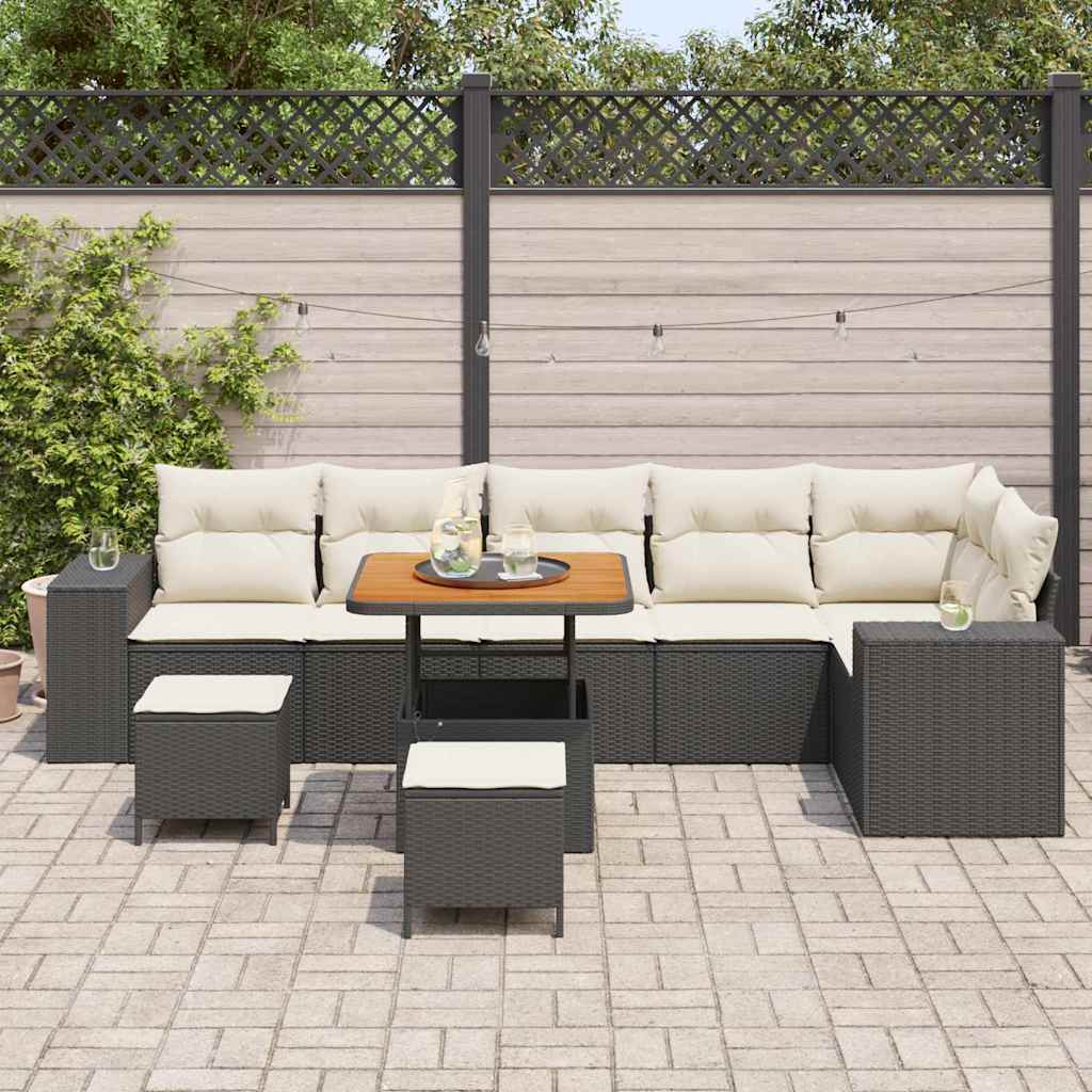 Havesofa Sæt 9 stk. 6-Antal sæder Sort og Cream polyrattan