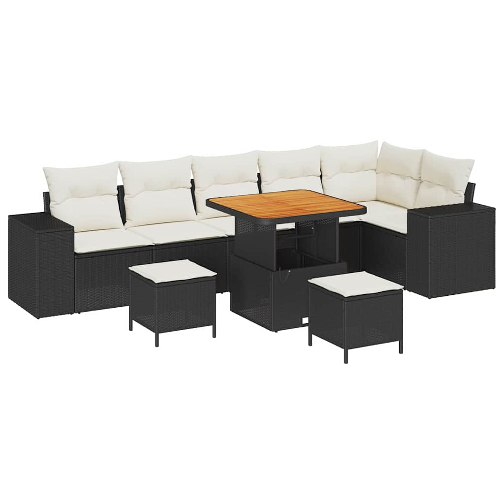 Havesofa Sæt 9 stk. 6-Antal sæder Sort og Cream polyrattan