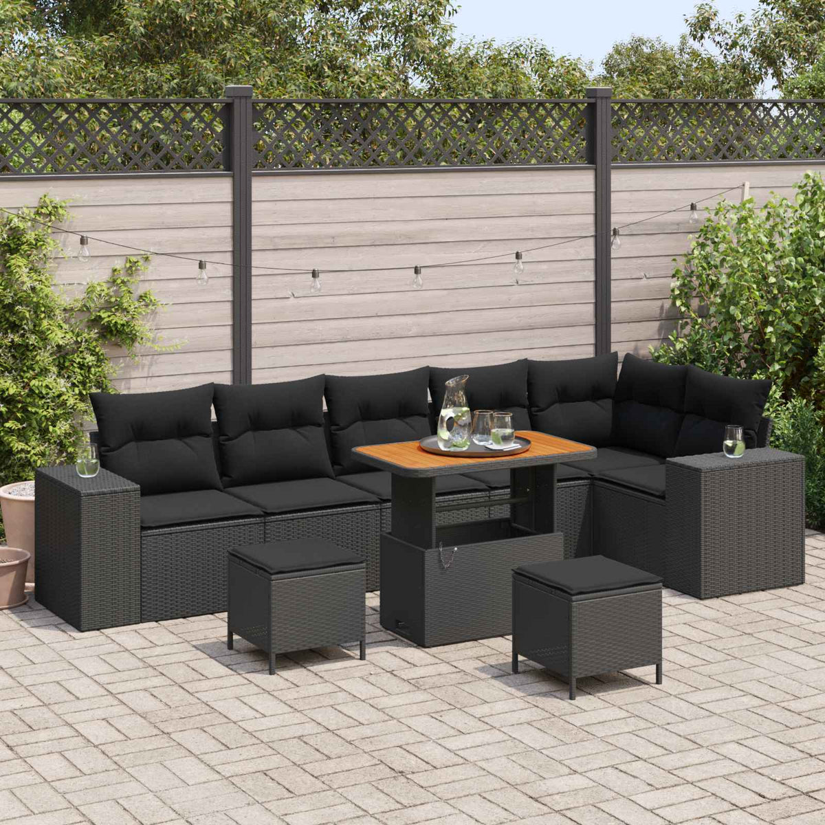 Havesofa Sæt 9 stk. 6-Antal sæder Sort polyrattan
