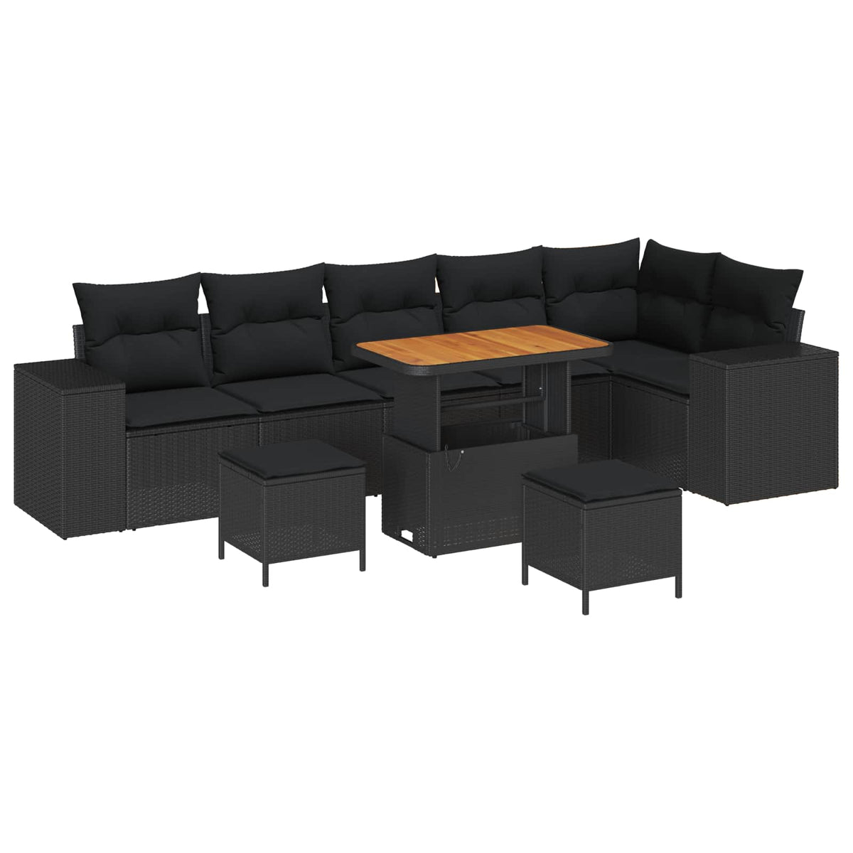 Havesofa Sæt 9 stk. 6-Antal sæder Sort polyrattan