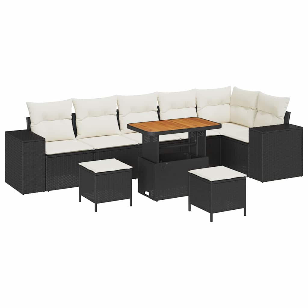 Havesofa Sæt 9 stk. 6-Antal sæder Sort og Cream polyrattan