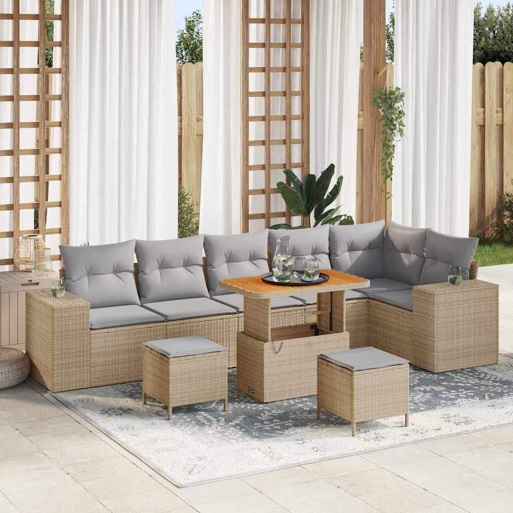 Havesofa Sæt 9 stk. 6-Antal sæder Beige og lys grå polyrattan