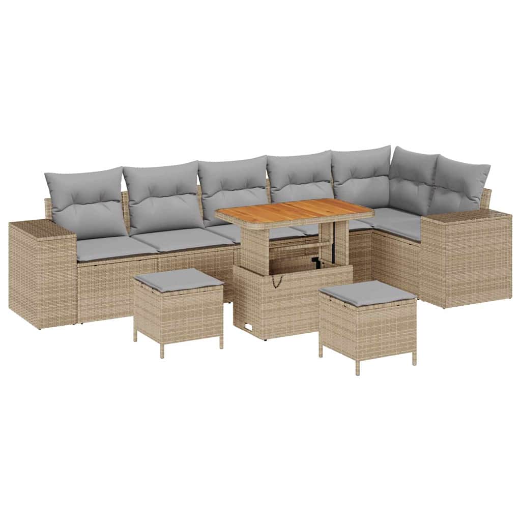 Havesofa Sæt 9 stk. 6-Antal sæder Beige og lys grå polyrattan