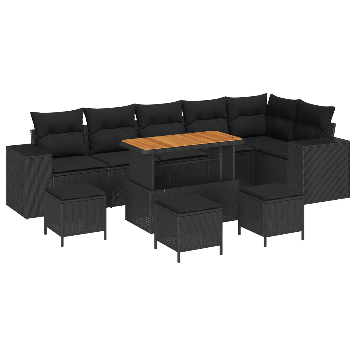 Havesofa Sæt 10 stk. 6-Antal sæder Sort polyrattan