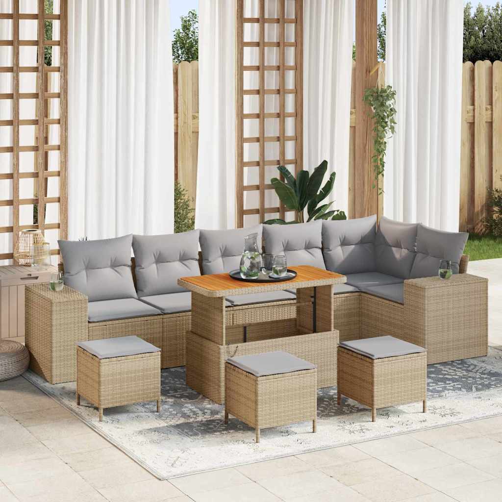 Havesofa Sæt 10 stk. 6-Antal sæder Beige og lys grå polyrattan