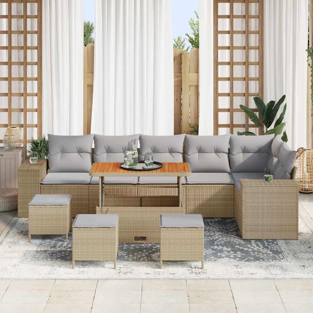 Havesofa Sæt 10 stk. 6-Antal sæder Beige og lys grå polyrattan