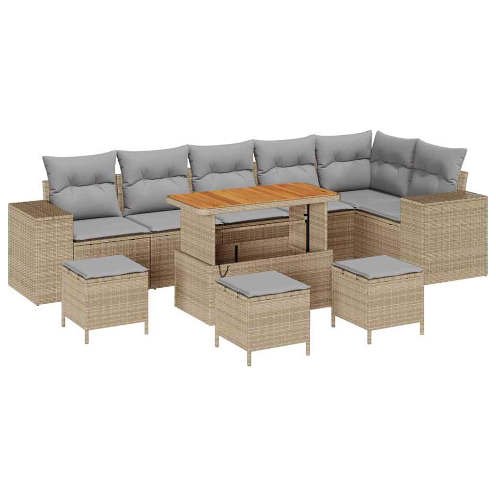 Havesofa Sæt 10 stk. 6-Antal sæder Beige og lys grå polyrattan