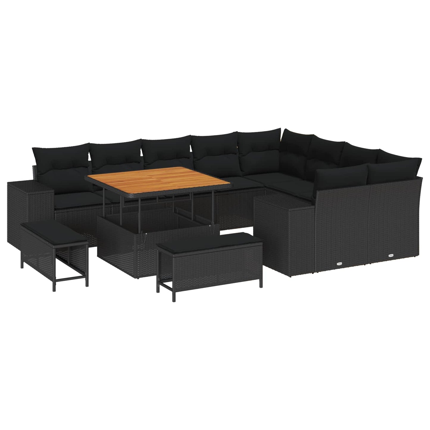 Havesofa Sæt 12 stk. 9-Antal sæder Sort polyrattan