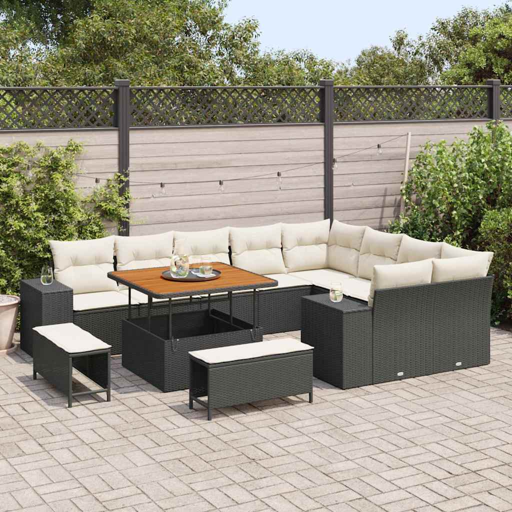 Havesofa Sæt 12 stk. 9-Antal sæder Sort og Cream polyrattan