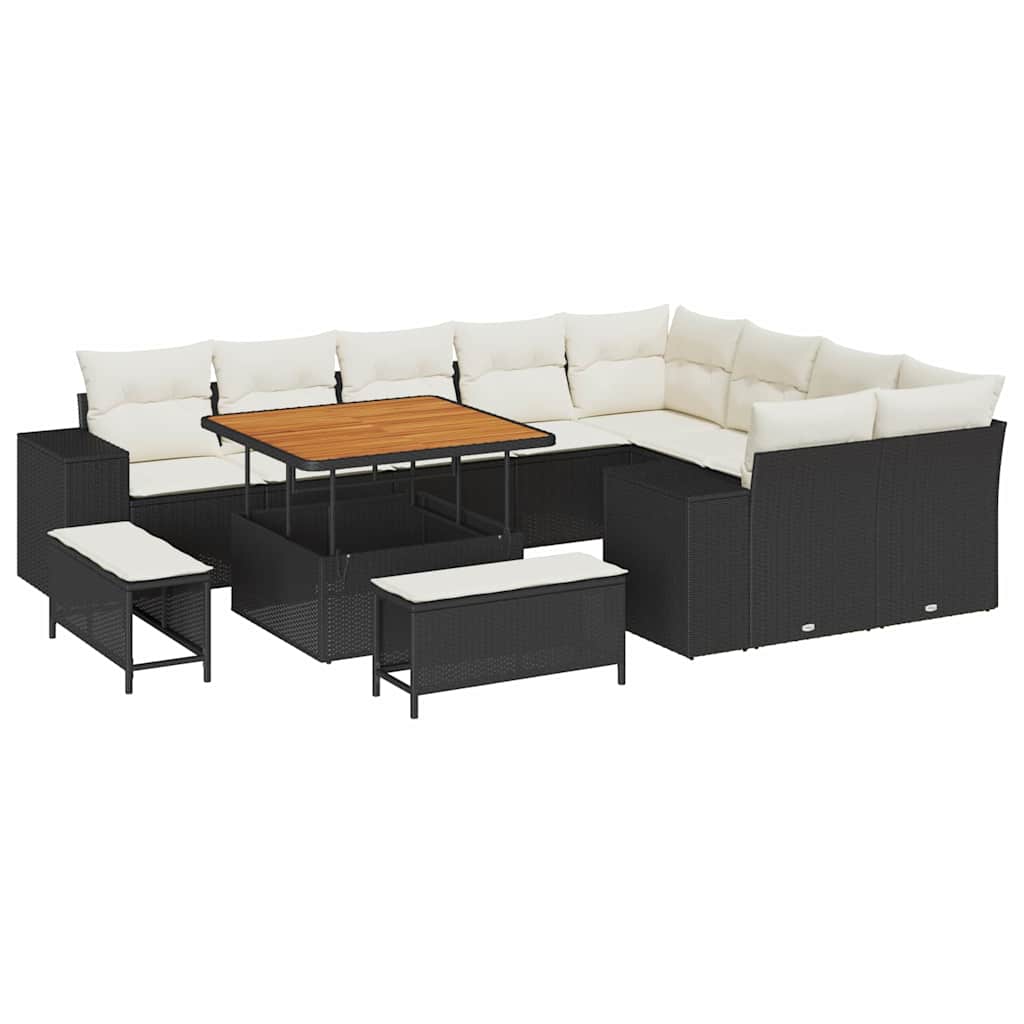 Havesofa Sæt 12 stk. 9-Antal sæder Sort og Cream polyrattan