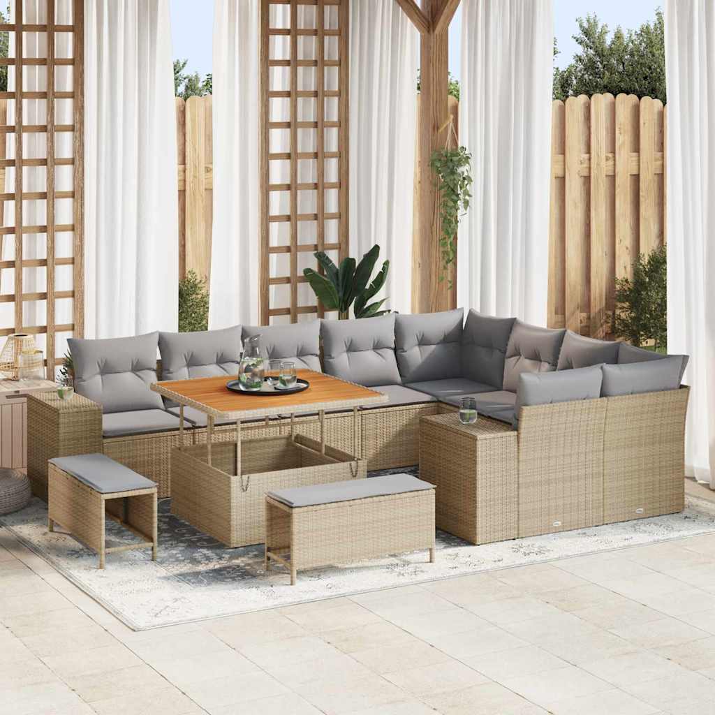 Havesofa Sæt 12 stk. 9-Antal sæder Beige og lys grå polyrattan