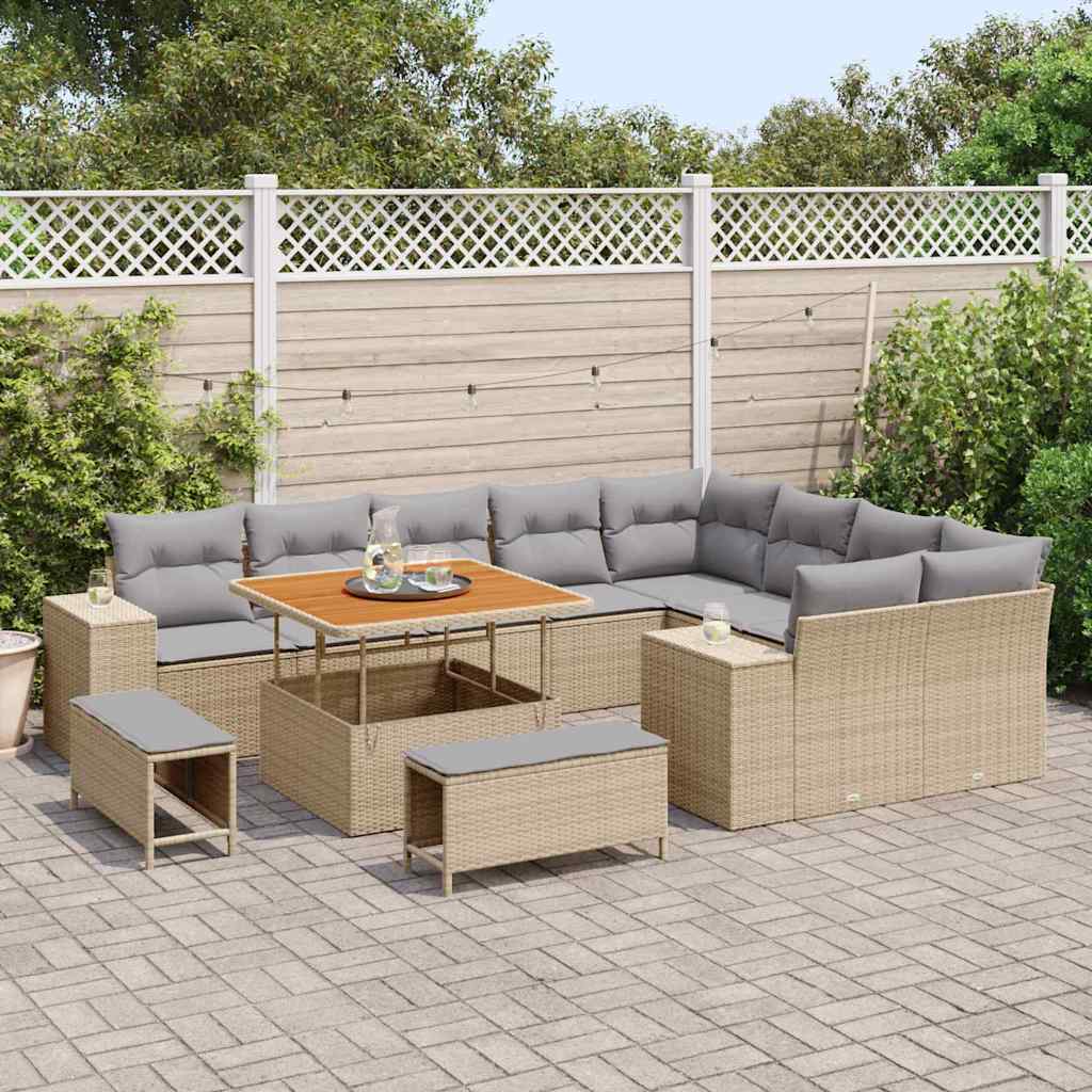 Havesofa Sæt 12 stk. 9-Antal sæder Beige og lys grå polyrattan