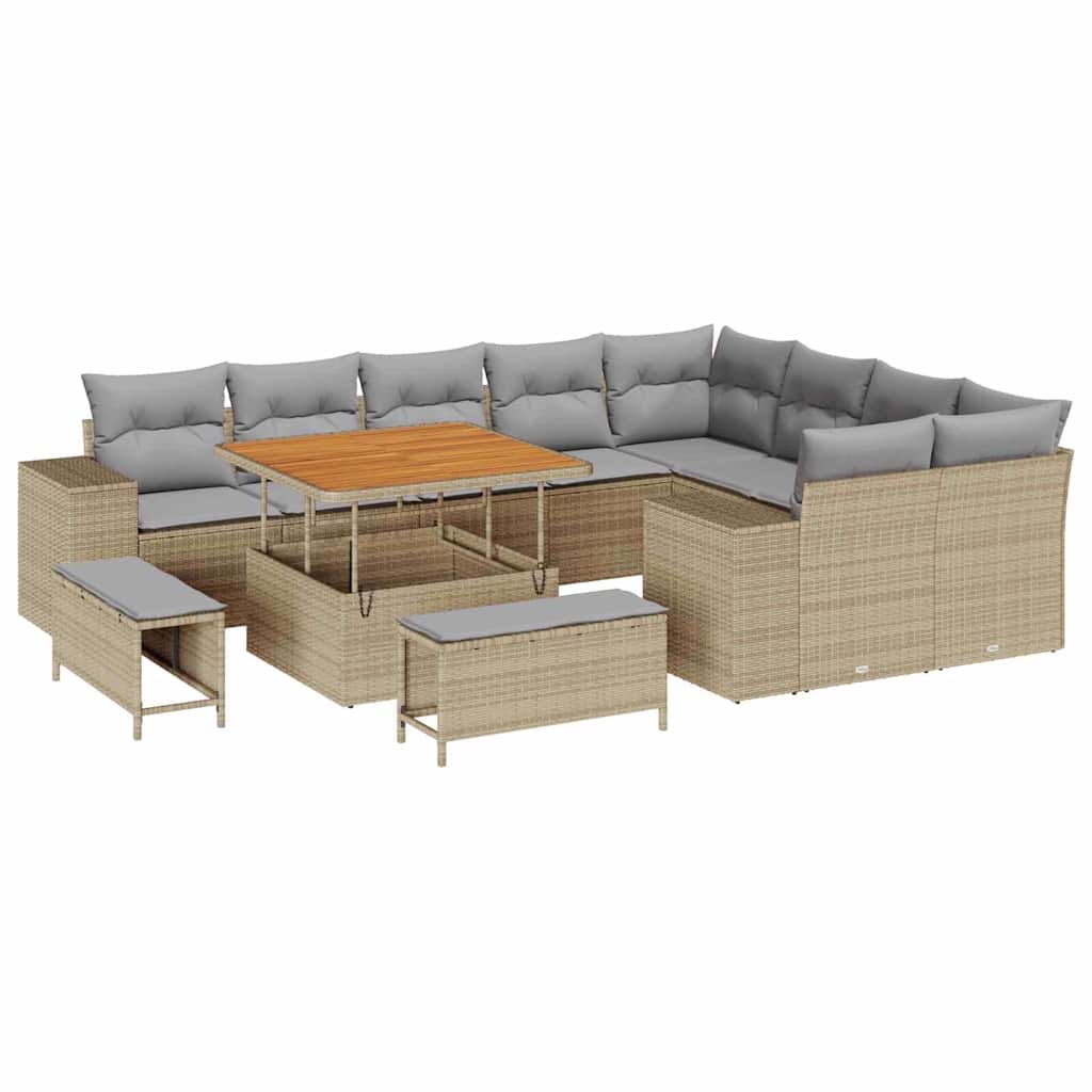 Havesofa Sæt 12 stk. 9-Antal sæder Beige og lys grå polyrattan