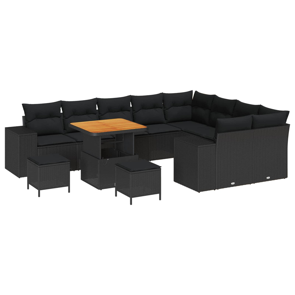 Havesofa Sæt 12 stk. 9-Antal sæder Sort polyrattan