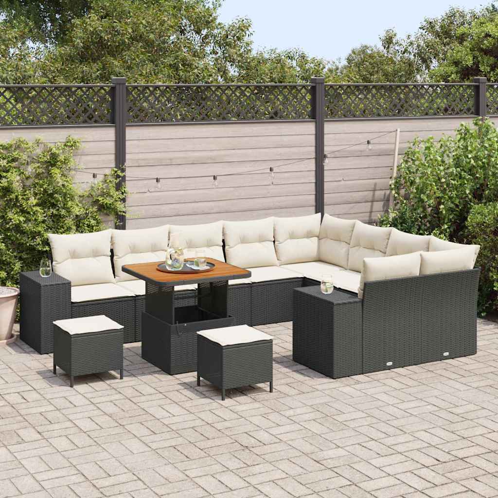 Havesofa Sæt 12 stk. 9-Antal sæder Sort og Cream polyrattan