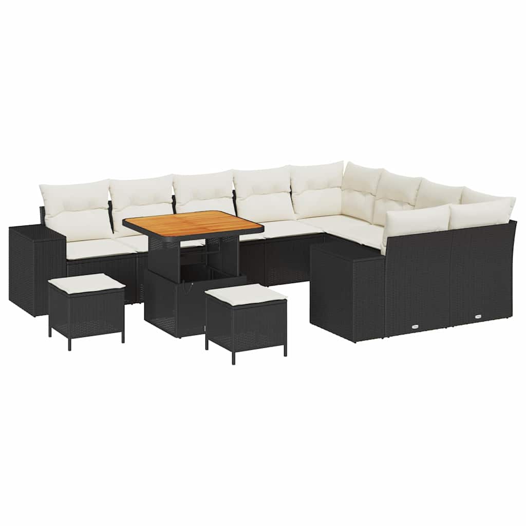 Havesofa Sæt 12 stk. 9-Antal sæder Sort og Cream polyrattan