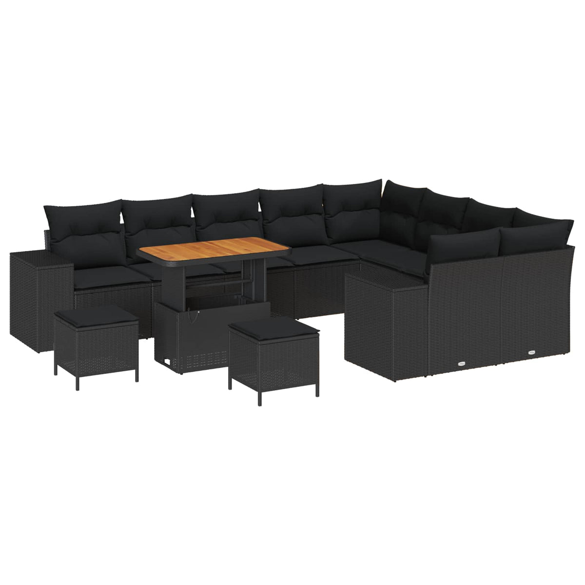 Havesofa Sæt 12 stk. 9-Antal sæder Sort polyrattan