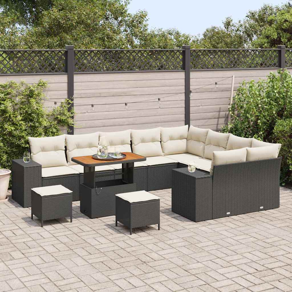 Havesofa Sæt 12 stk. 9-Antal sæder Sort og Cream polyrattan