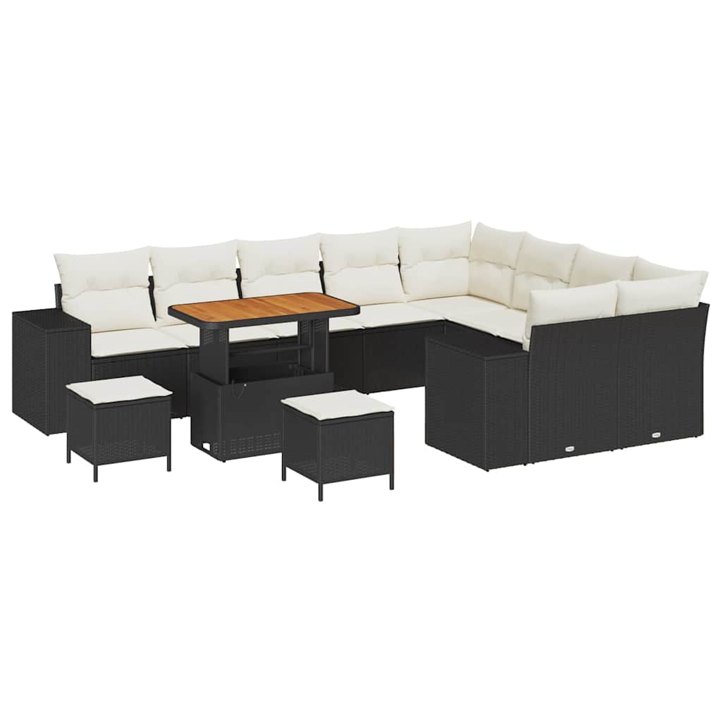Havesofa Sæt 12 stk. 9-Antal sæder Sort og Cream polyrattan