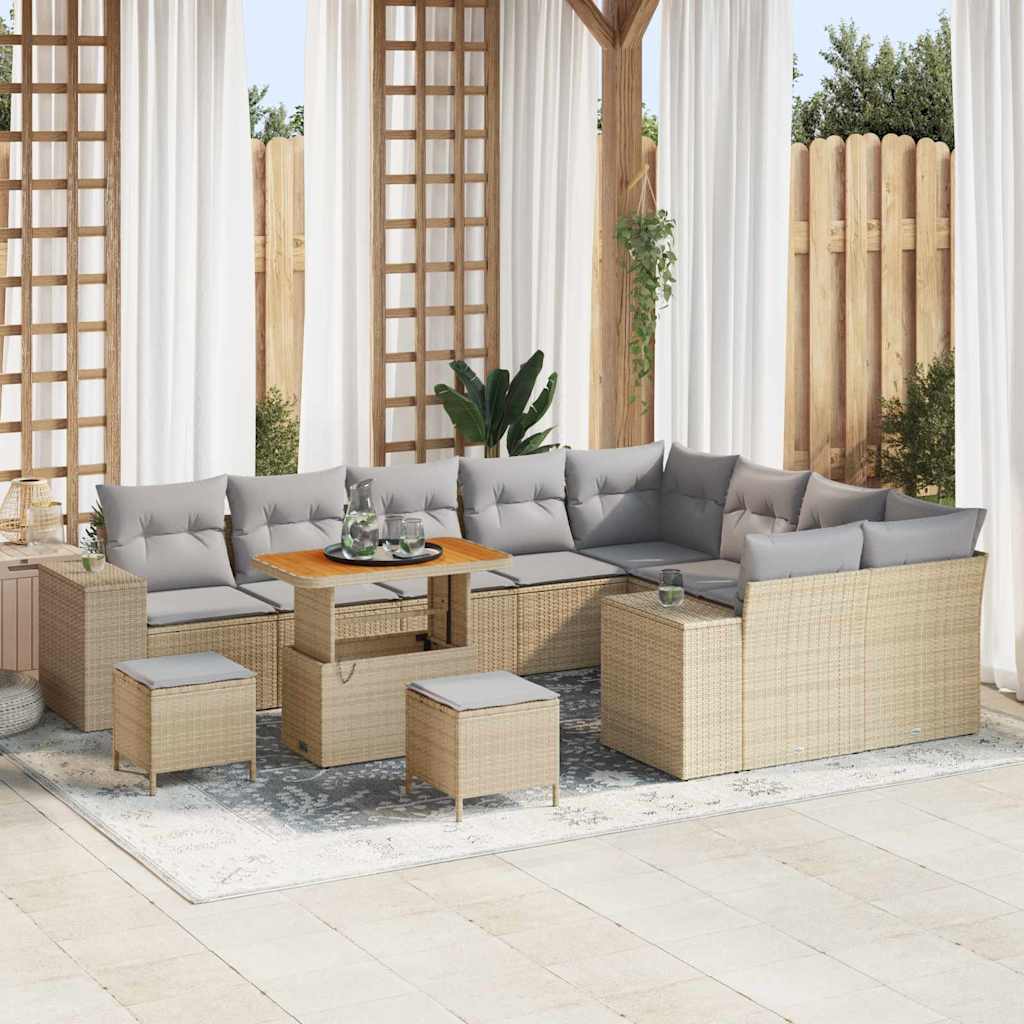 Havesofa Sæt 12 stk. 9-Antal sæder Beige og lys grå polyrattan