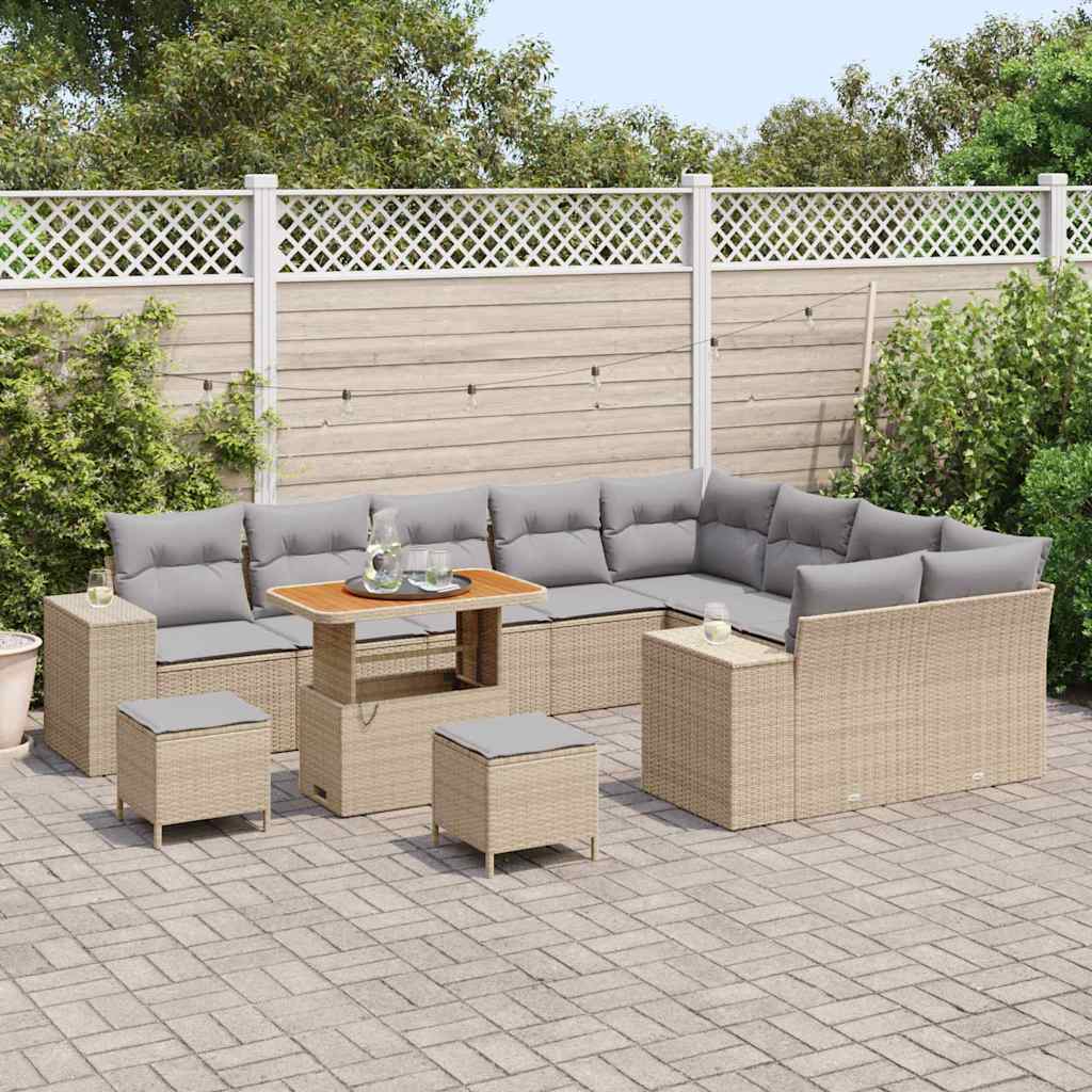 Havesofa Sæt 12 stk. 9-Antal sæder Beige og lys grå polyrattan