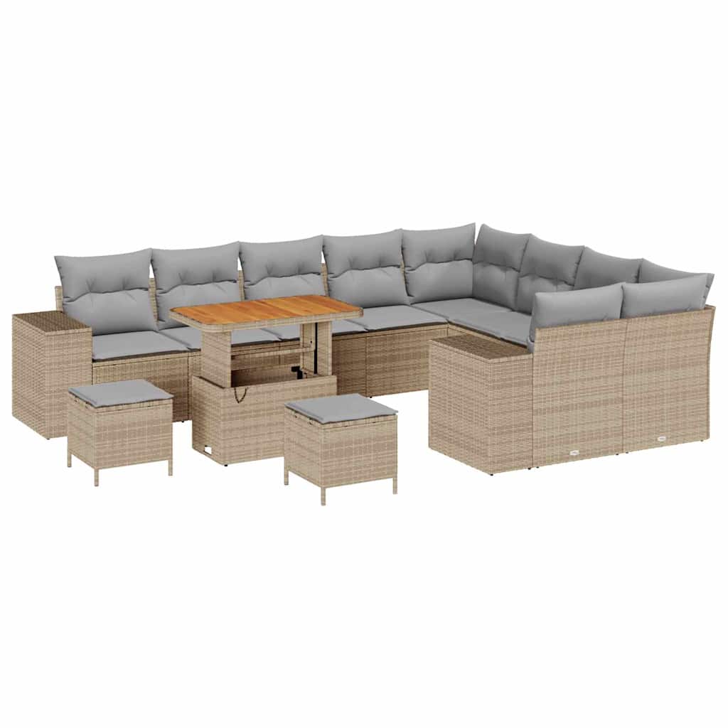 Havesofa Sæt 12 stk. 9-Antal sæder Beige og lys grå polyrattan