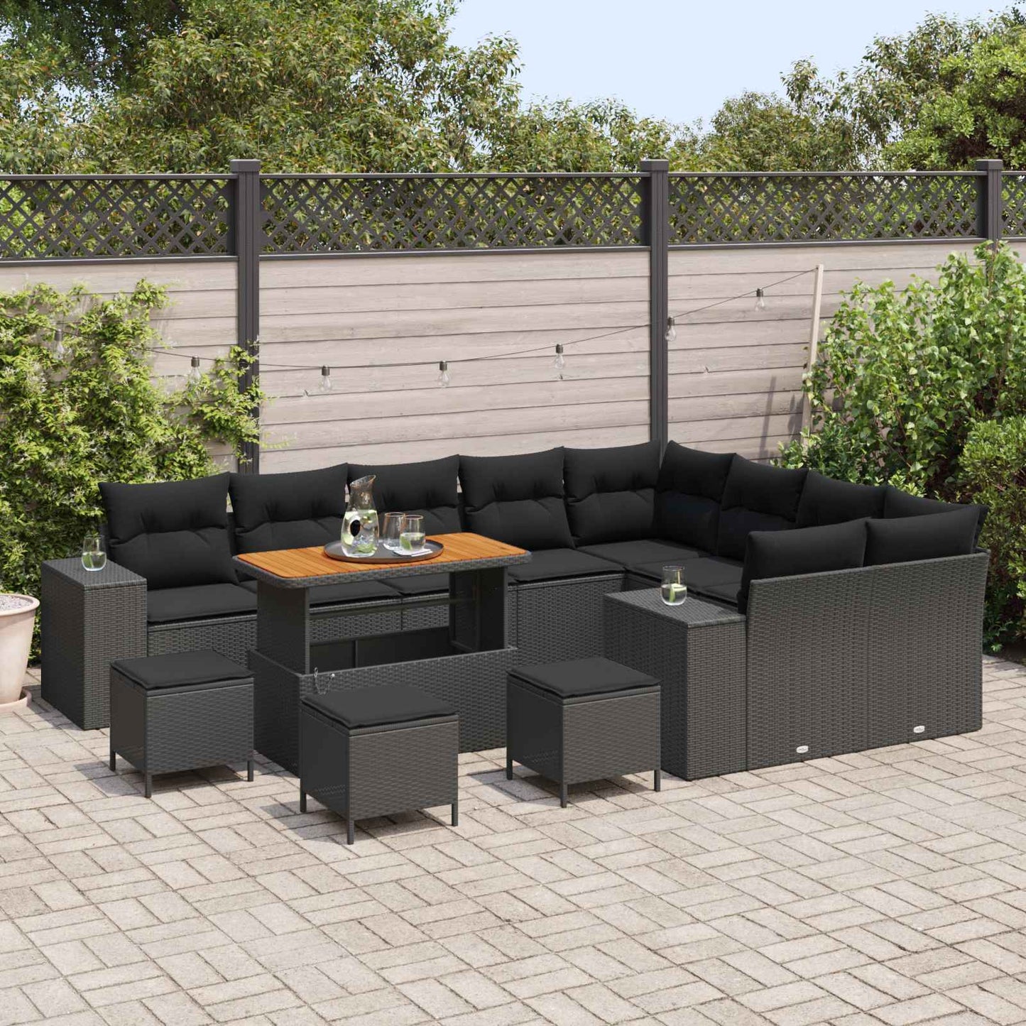 Havesofa Sæt 13 stk. 9-Antal sæder Sort polyrattan