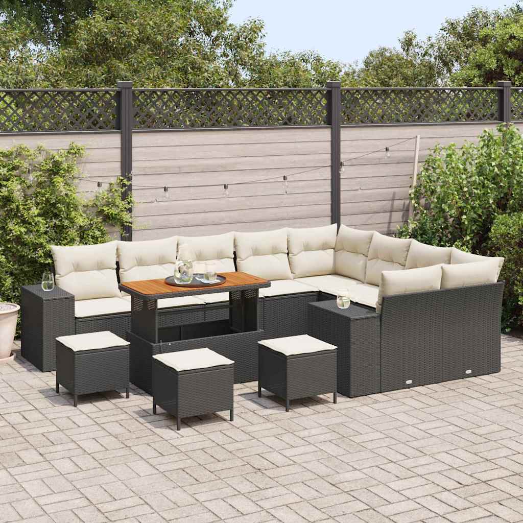 Havesofa Sæt 13 stk. 9-Antal sæder Sort og Cream polyrattan