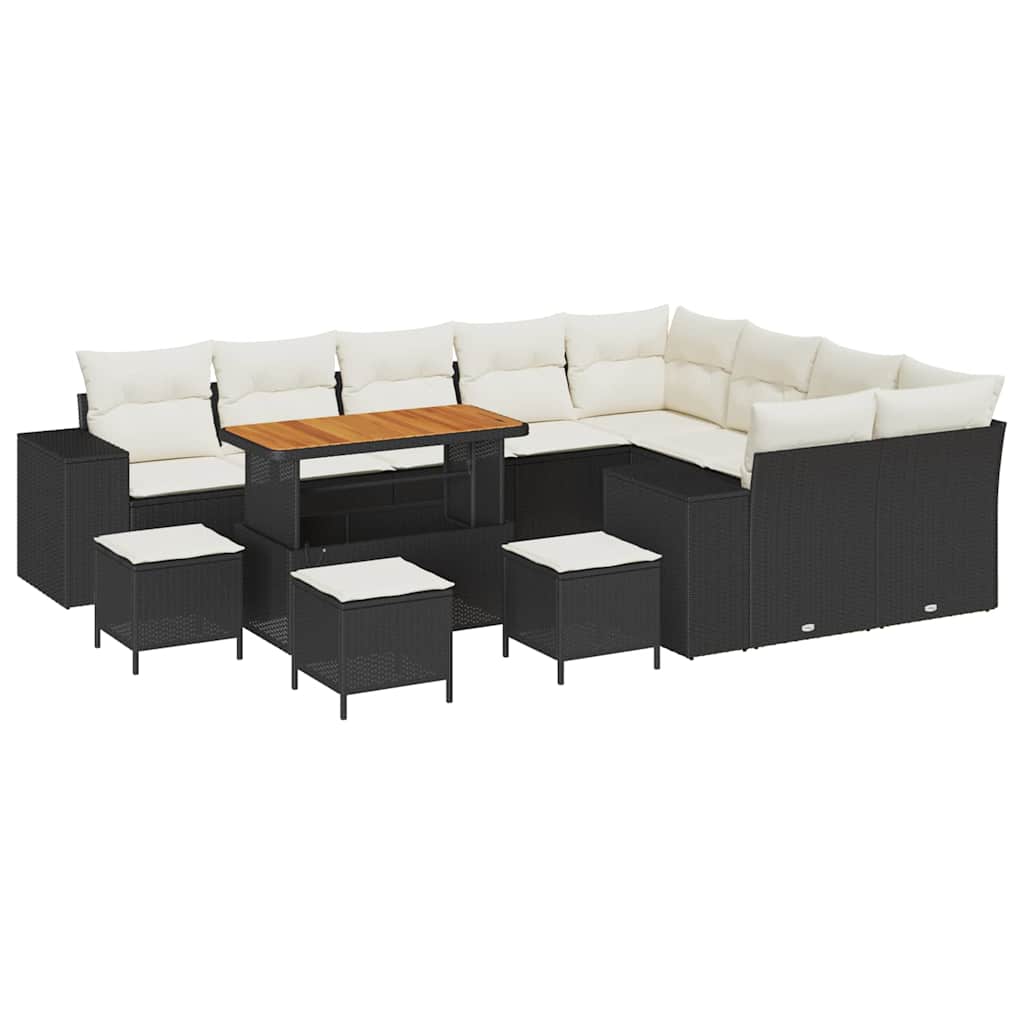 Havesofa Sæt 13 stk. 9-Antal sæder Sort og Cream polyrattan