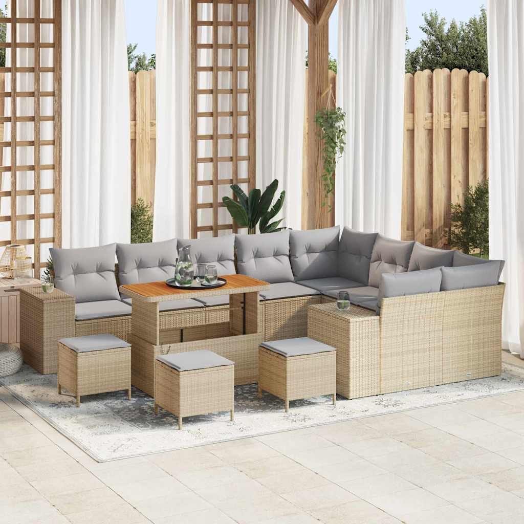 Havesofa Sæt 13 stk. 9-Antal sæder Beige og lys grå polyrattan