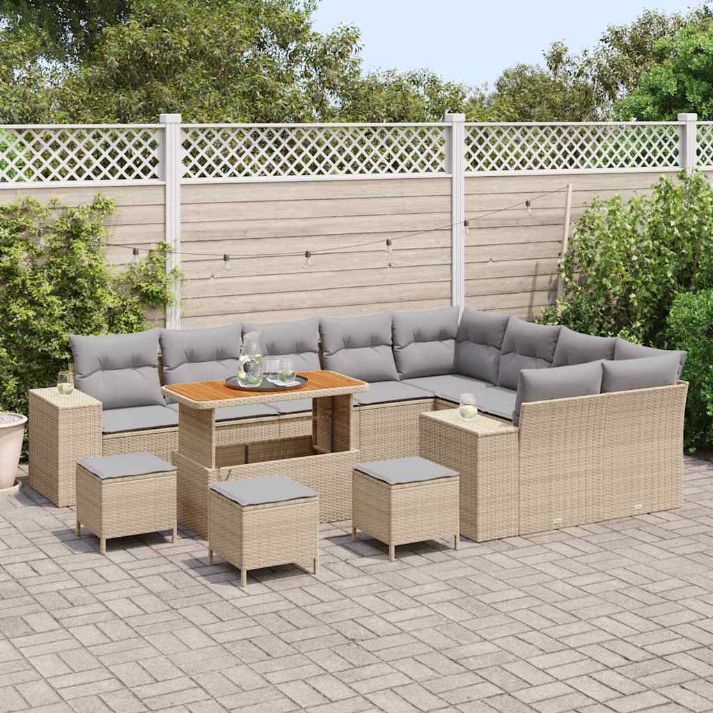 Havesofa Sæt 13 stk. 9-Antal sæder Beige og lys grå polyrattan
