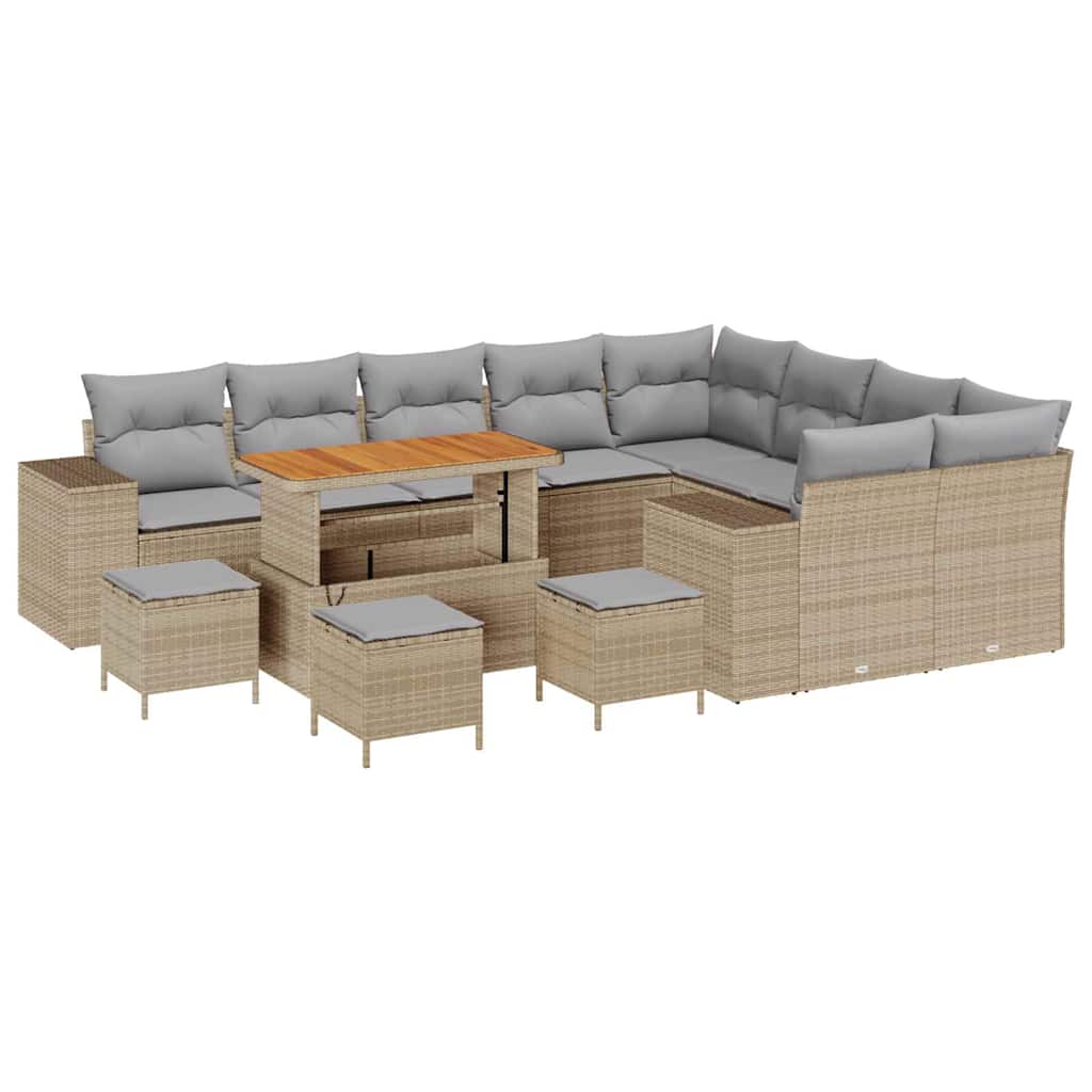 Havesofa Sæt 13 stk. 9-Antal sæder Beige og lys grå polyrattan