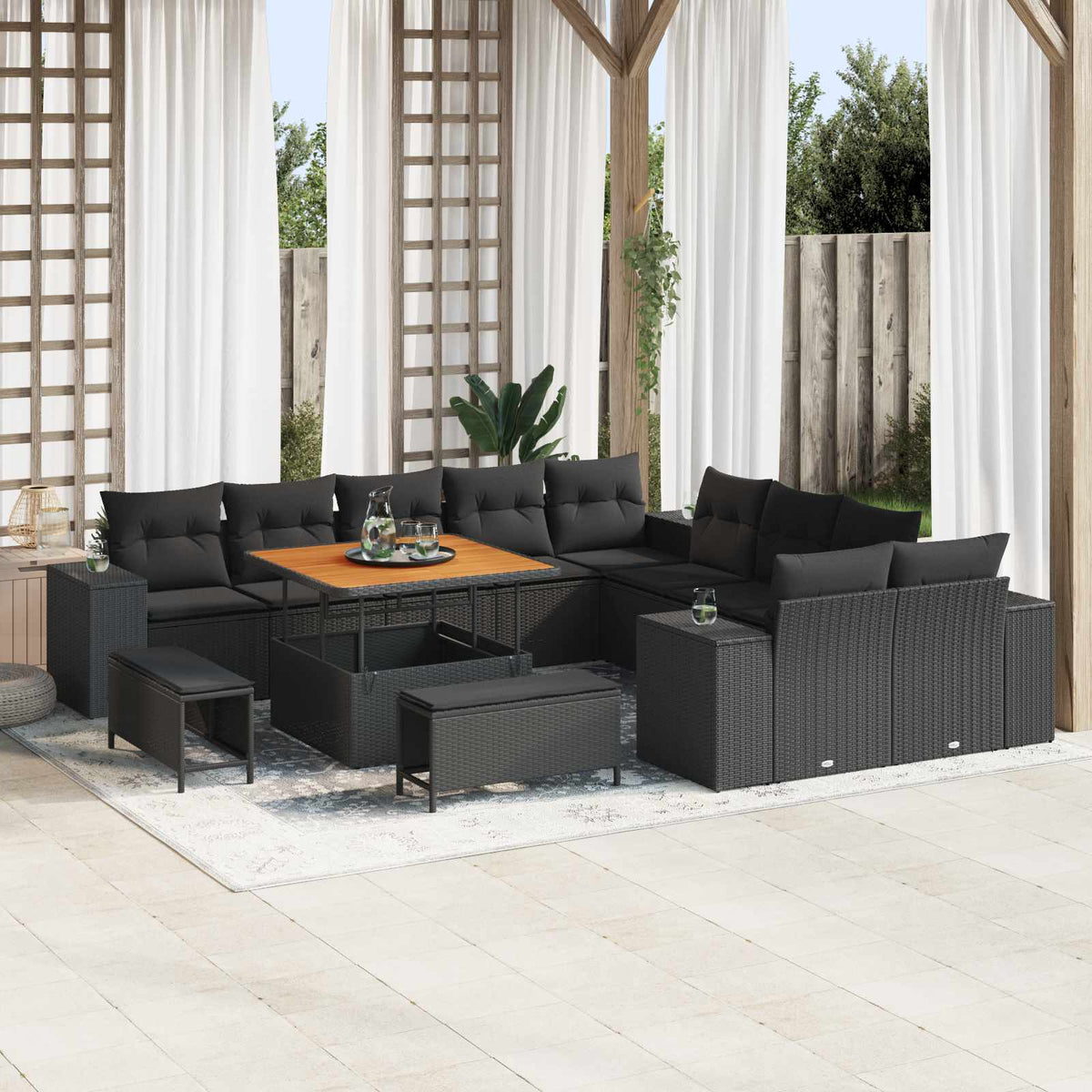 Havesofa Sæt 13 stk. Sort polyrattan