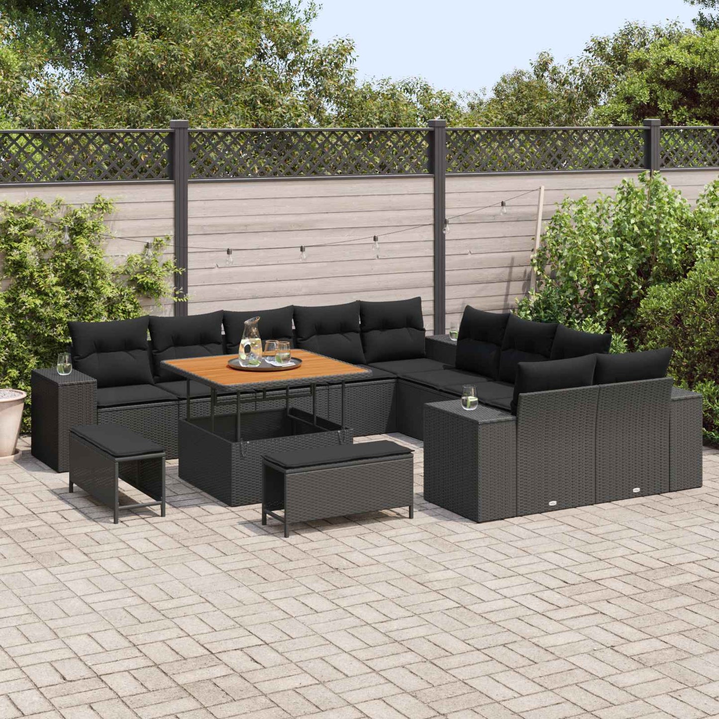 Havesofa Sæt 13 stk. Sort polyrattan