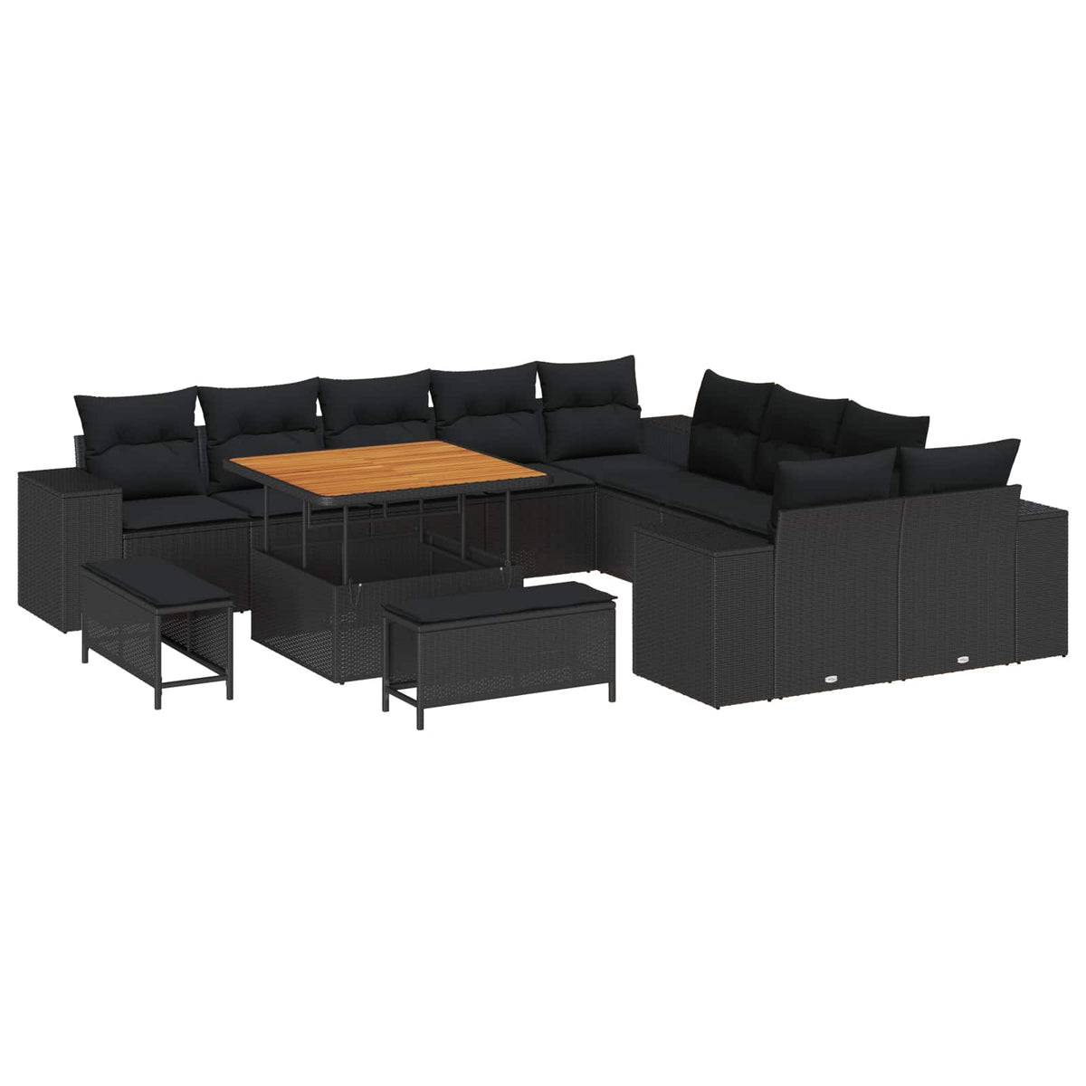 Havesofa Sæt 13 stk. Sort polyrattan