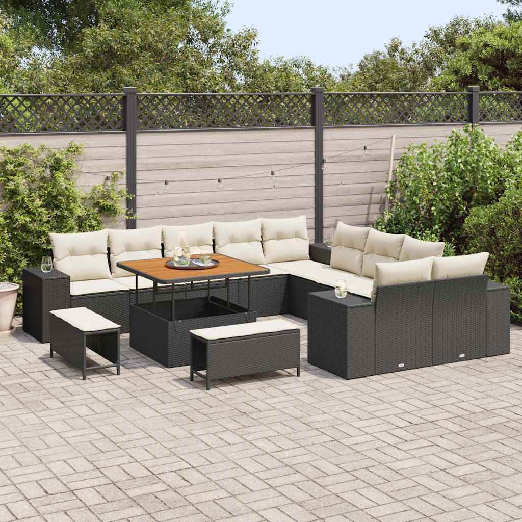 Havesofa Sæt 13 stk. Sort og Cream polyrattan