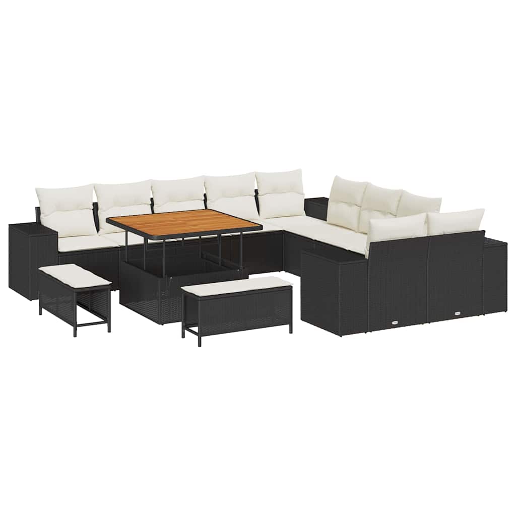 Havesofa Sæt 13 stk. Sort og Cream polyrattan