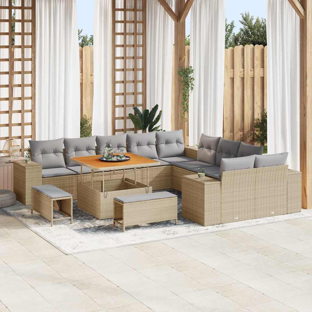 Havesofa Sæt 13 stk. Beige og lys grå polyrattan