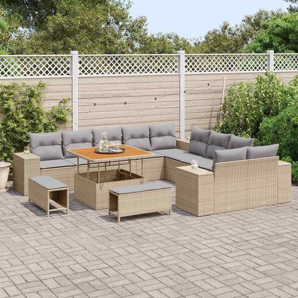 Havesofa Sæt 13 stk. Beige og lys grå polyrattan