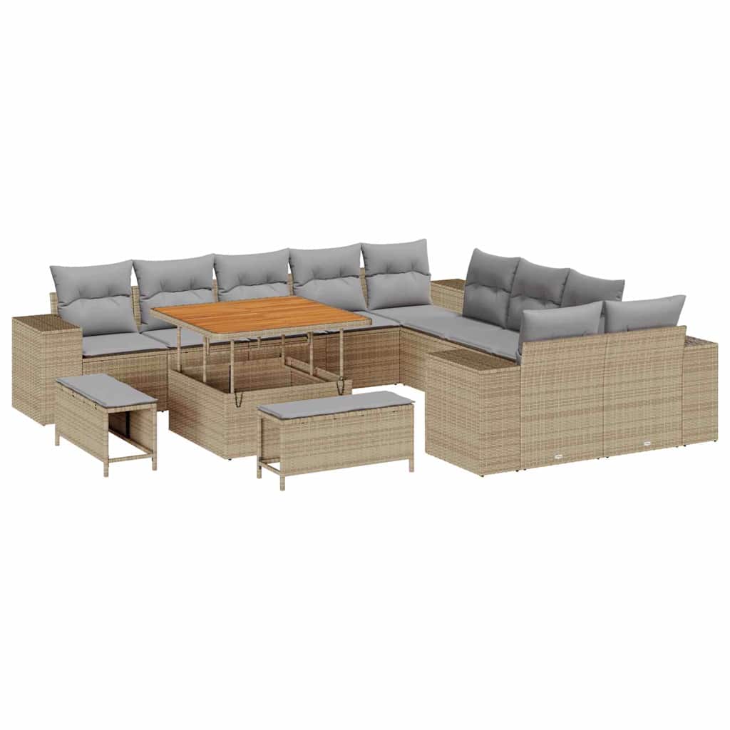 Havesofa Sæt 13 stk. Beige og lys grå polyrattan