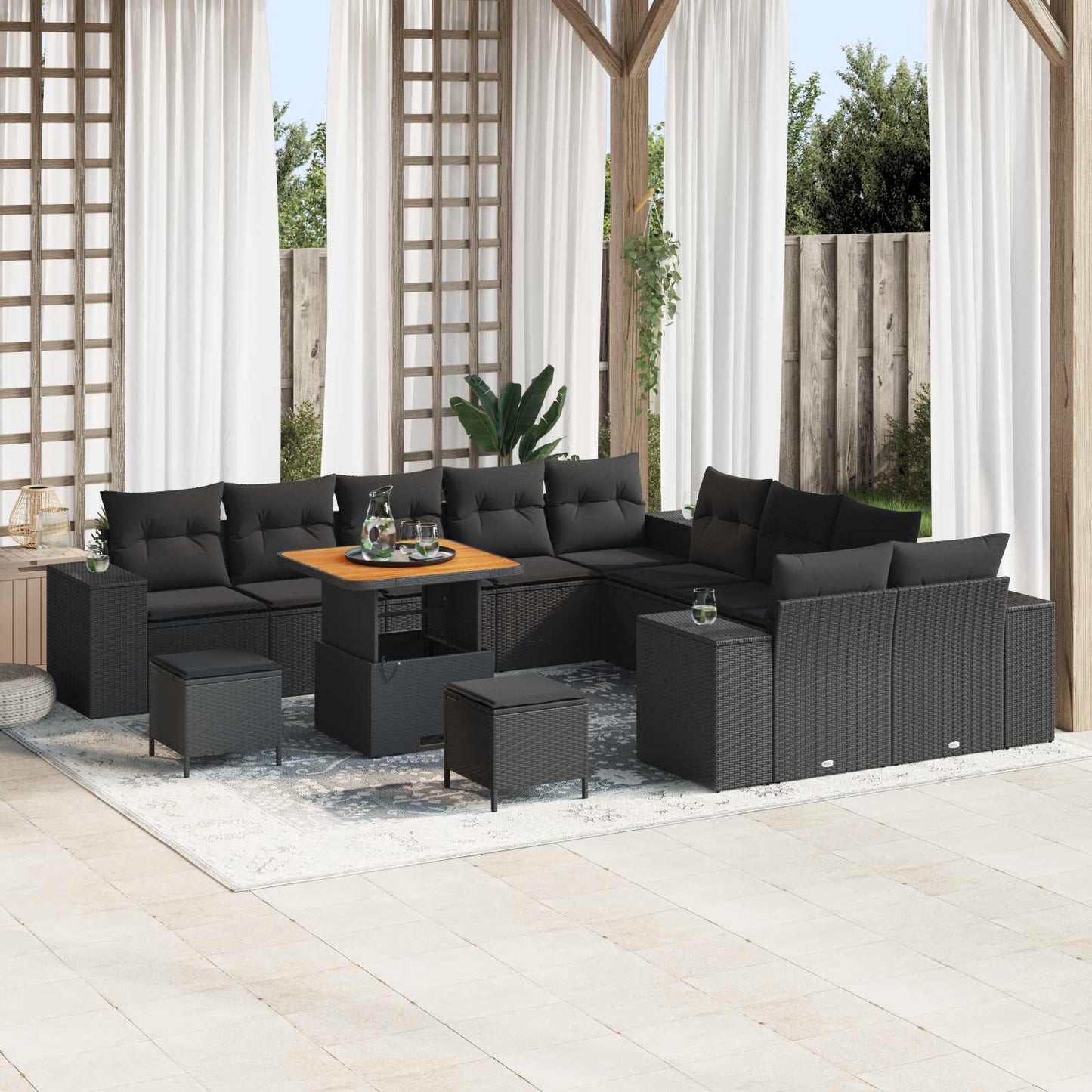 Havesofa Sæt 13 stk. Sort polyrattan