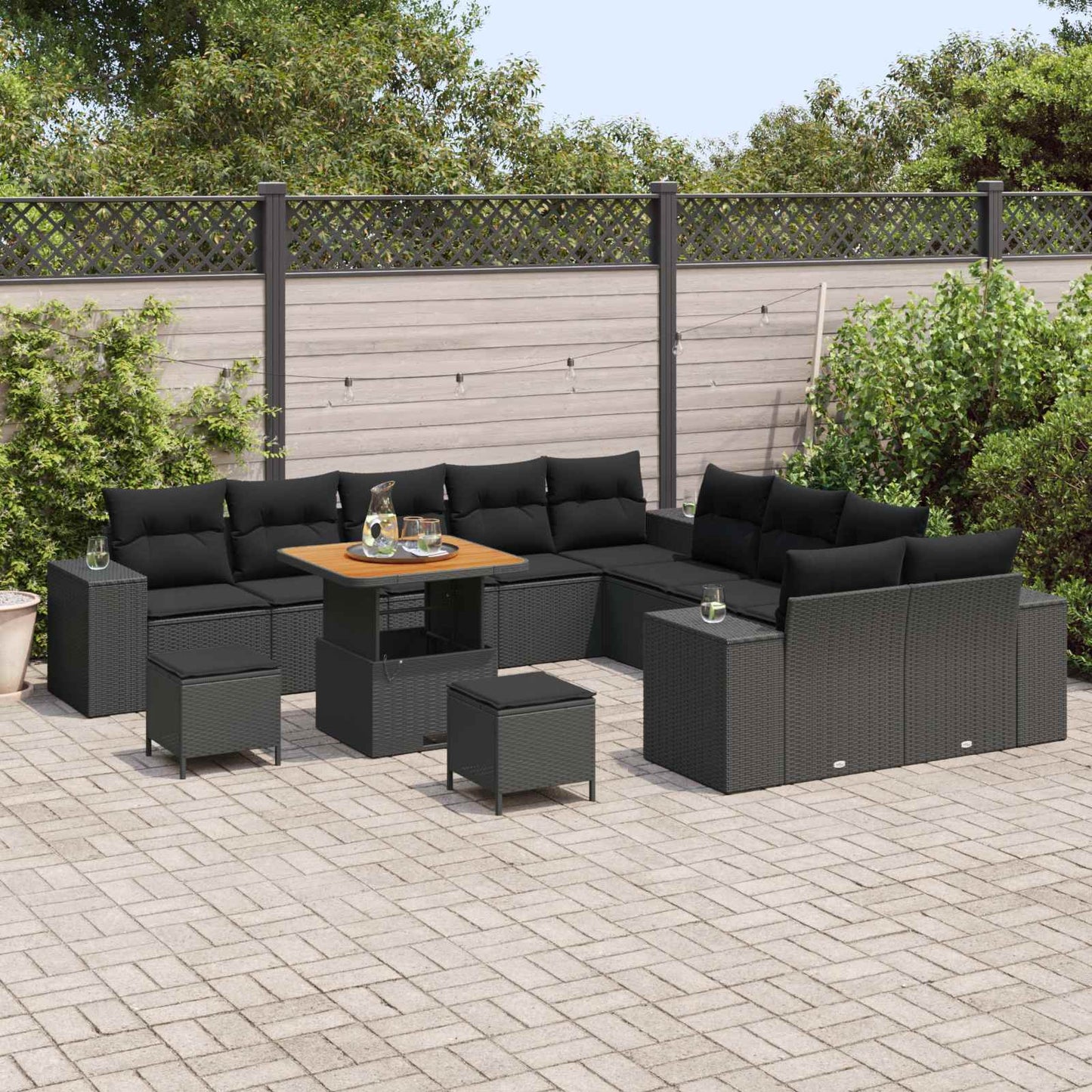Havesofa Sæt 13 stk. Sort polyrattan