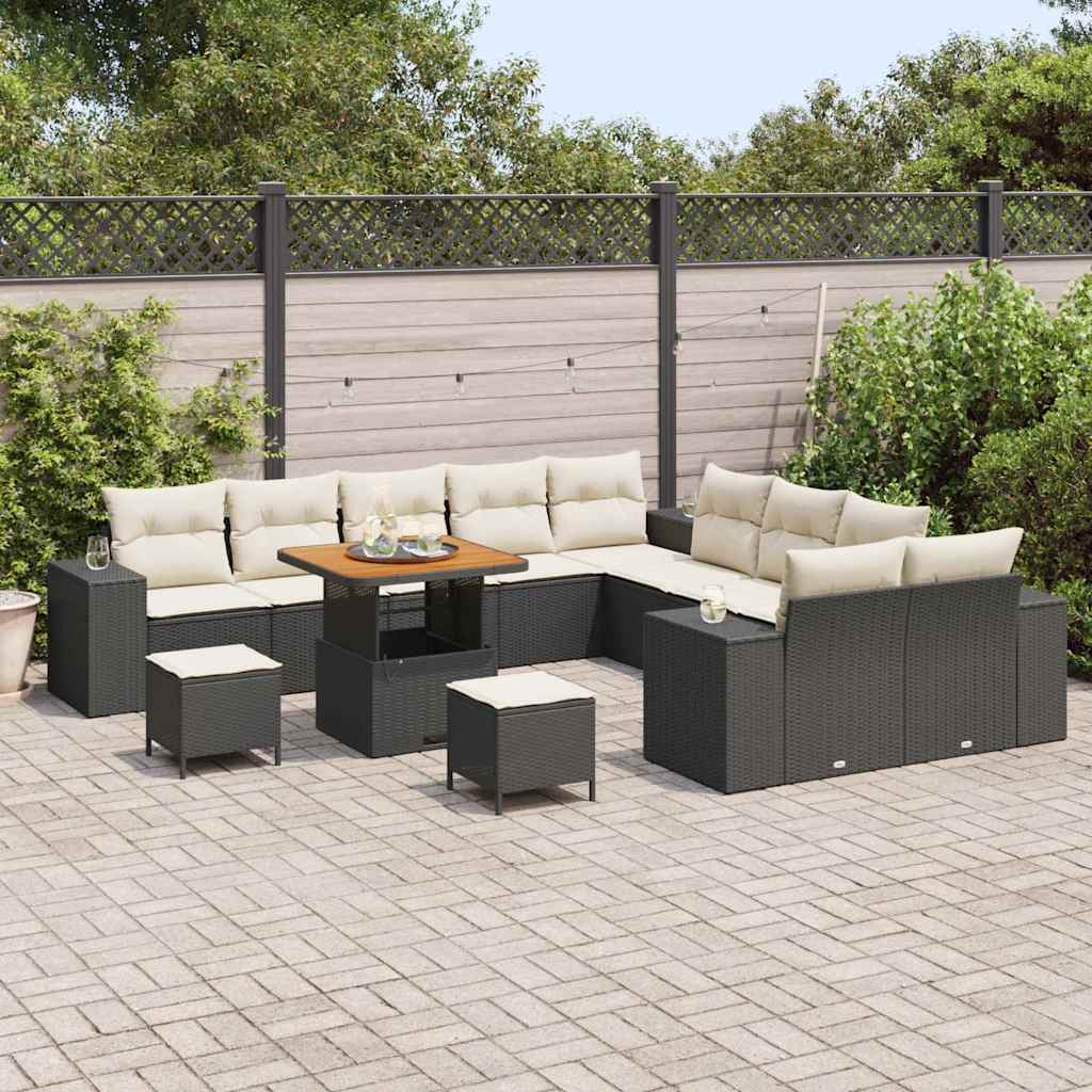 Havesofa Sæt 13 stk. Sort og Cream polyrattan