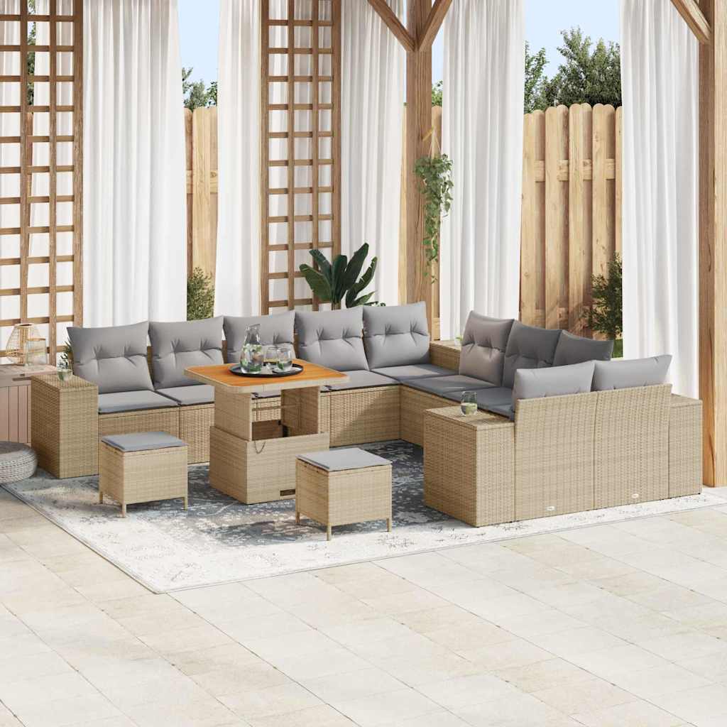 Havesofa Sæt 13 stk. Beige og lys grå polyrattan