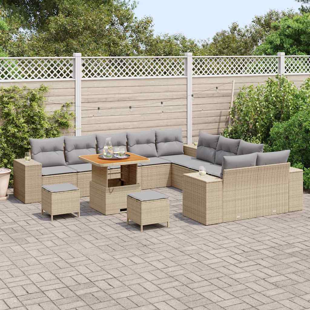 Havesofa Sæt 13 stk. Beige og lys grå polyrattan