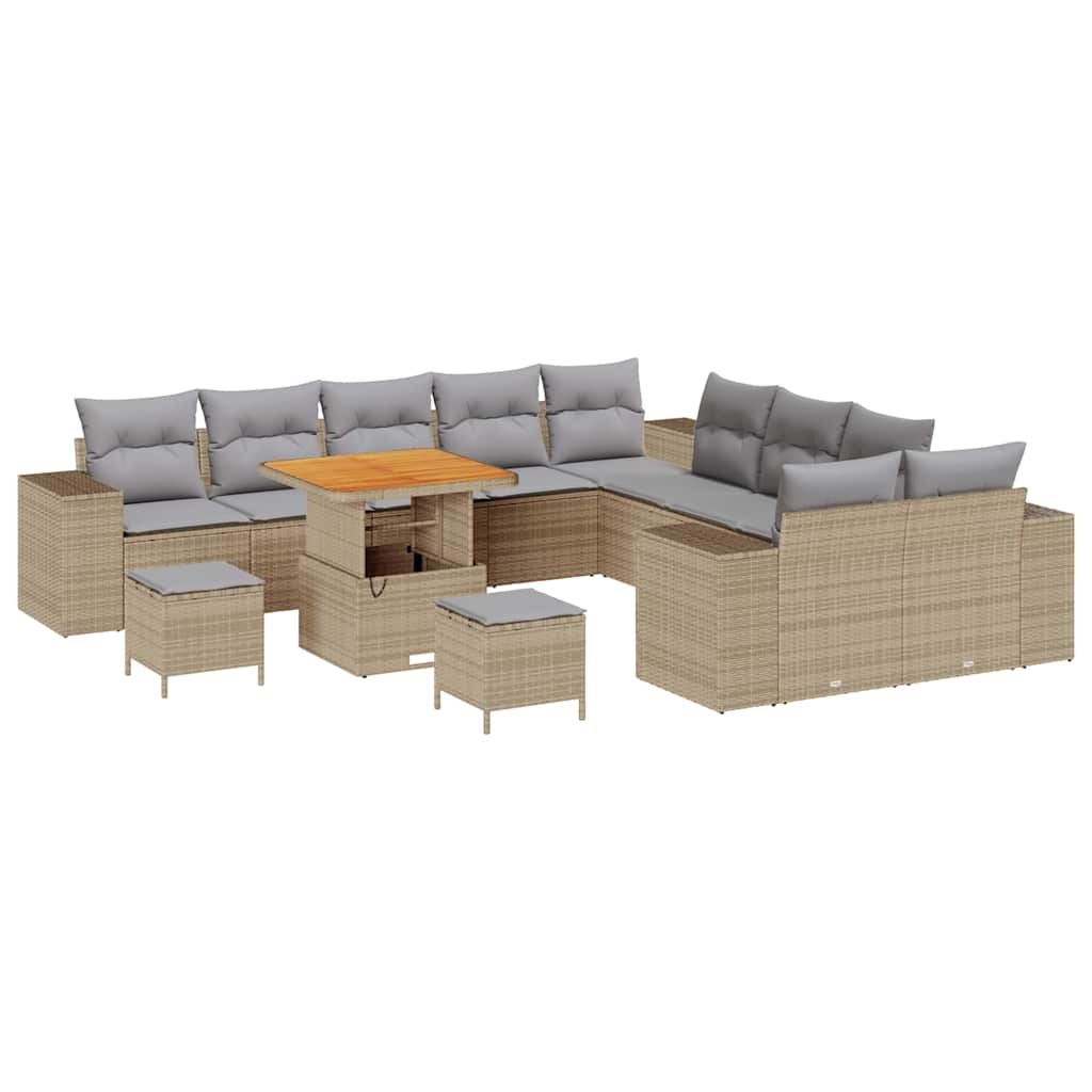 Havesofa Sæt 13 stk. Beige og lys grå polyrattan