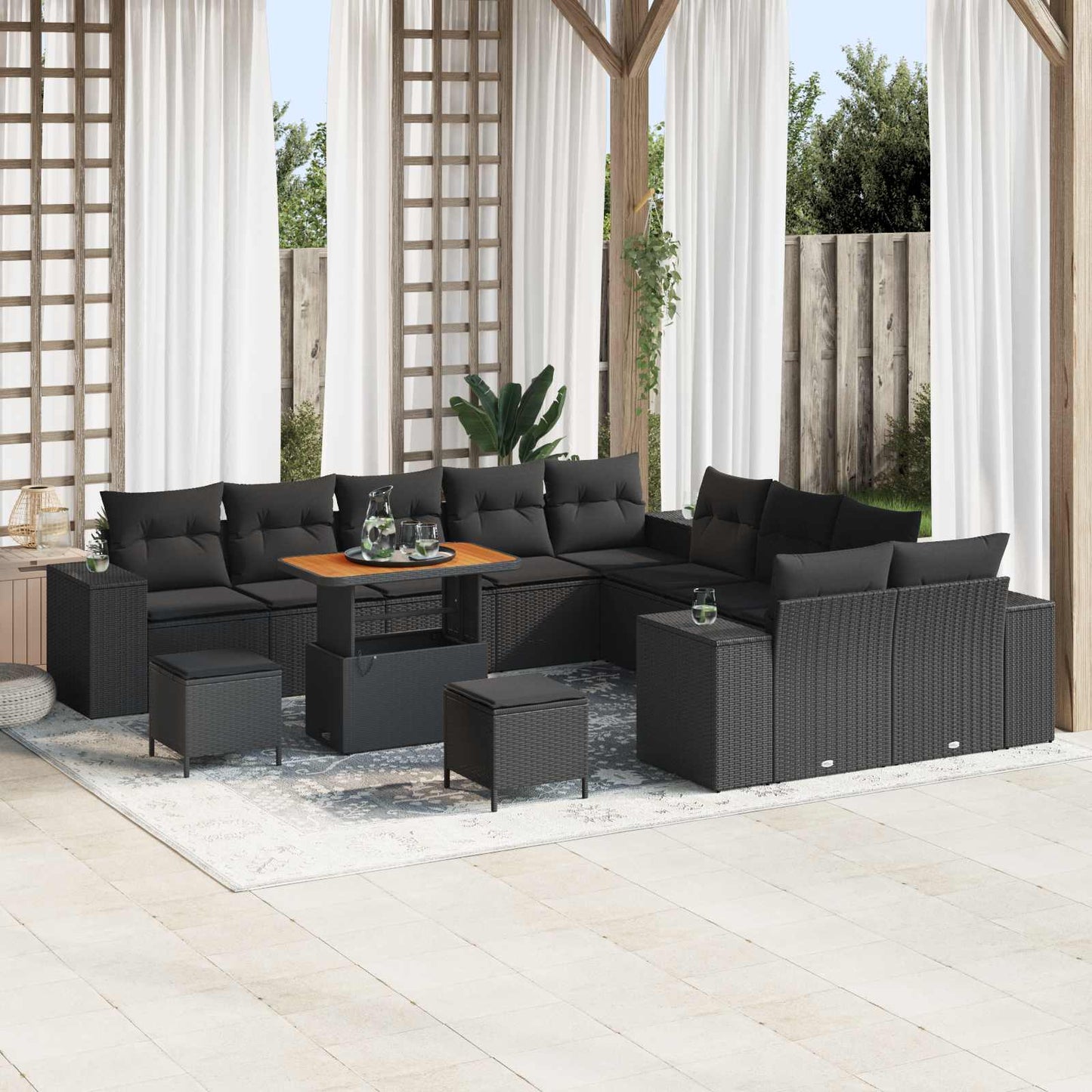 Havesofa Sæt 13 stk. Sort polyrattan