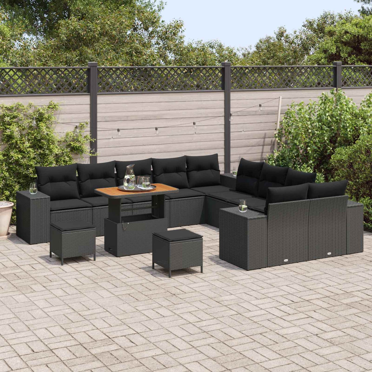 Havesofa Sæt 13 stk. Sort polyrattan