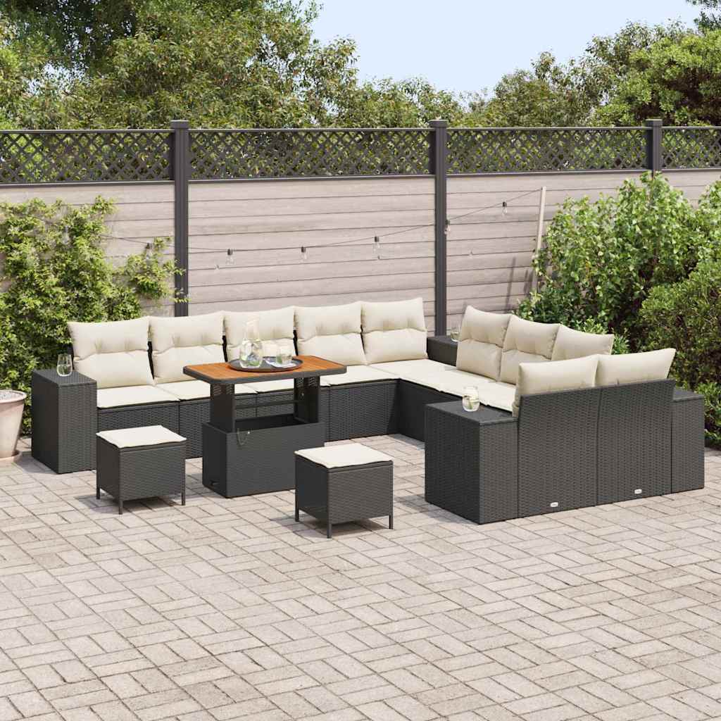 Havesofa Sæt 13 stk. Sort og Cream polyrattan