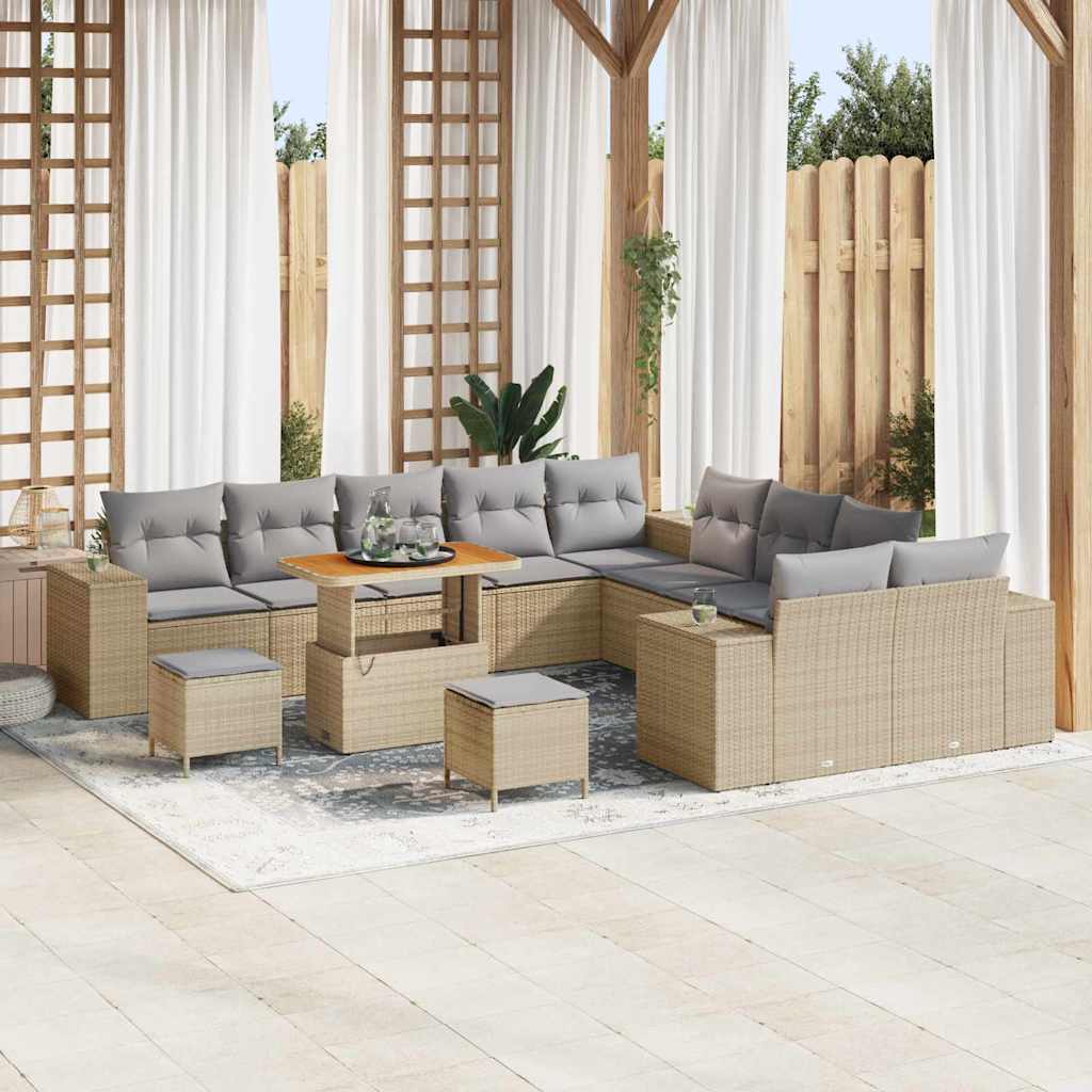 Havesofa Sæt 13 stk. Beige og lys grå polyrattan